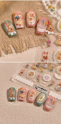 Rabbit Bunny Bear Flower Lace Bowknot Retro Frame Rose Self Adhesive Nail Art Decoration Stickers Chic Manicure Decals Wholesale (ONLINE ORDER ONLY)