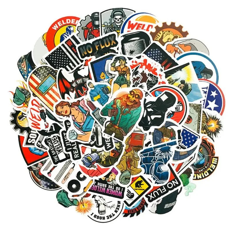 10/30/50PCS Punk Hip Hop Toolbox Graffiti Car Helmet Skull Welding Union Skateboard Mobile Phone Wall Sticker Wholesale (Online Order Only)