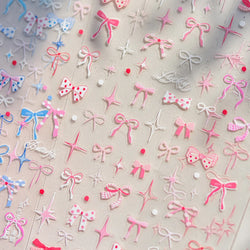 Pink Blue Bowknot Star Lace Round Dot Starburst Spot Leopard Print 3D Self Adhesive Nail Art Decorations Sticker Manicure Decals (ONLINE ORDER ONLY)