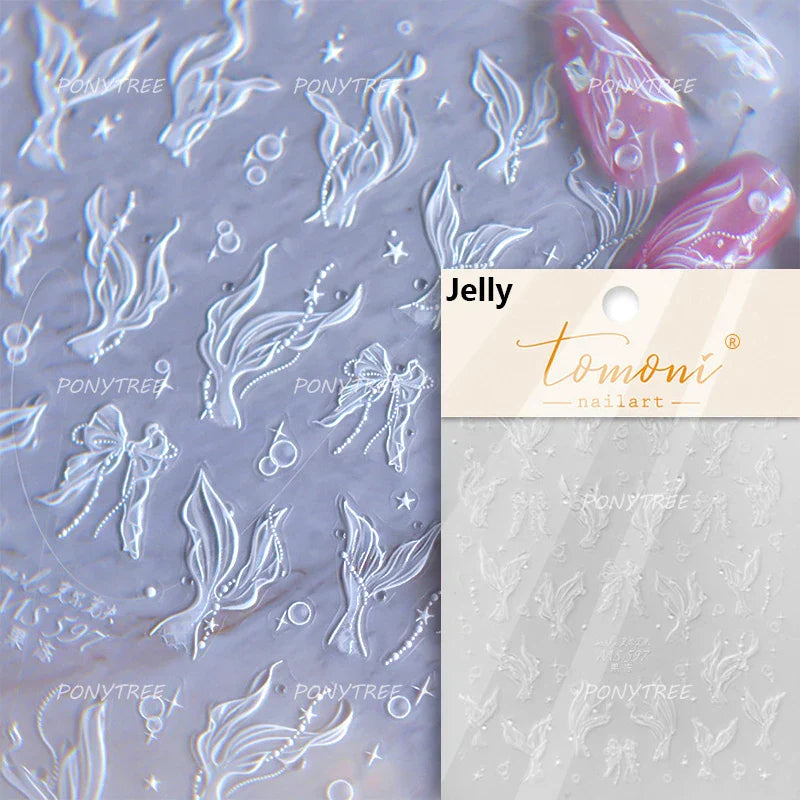 Bagful Brocaded Carp Goldfish Jellyfish Water Bubbles Seahorse Ocean Starfish Whale Adhesive Nail Art Stickers Manicure Decals (ONLINE ORDER ONLY)