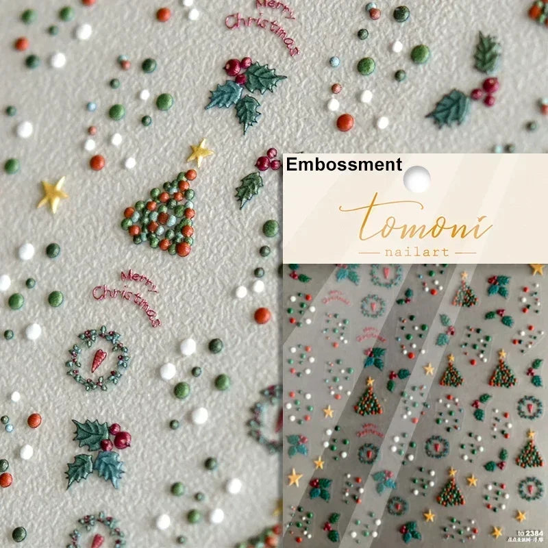 Dressy Embossment Colorful Gradient Snowflakes Laser Silver Christmas Tree Winter Bowknot Santa Nail Art Stickers Manicure Decal (Online Order Only)