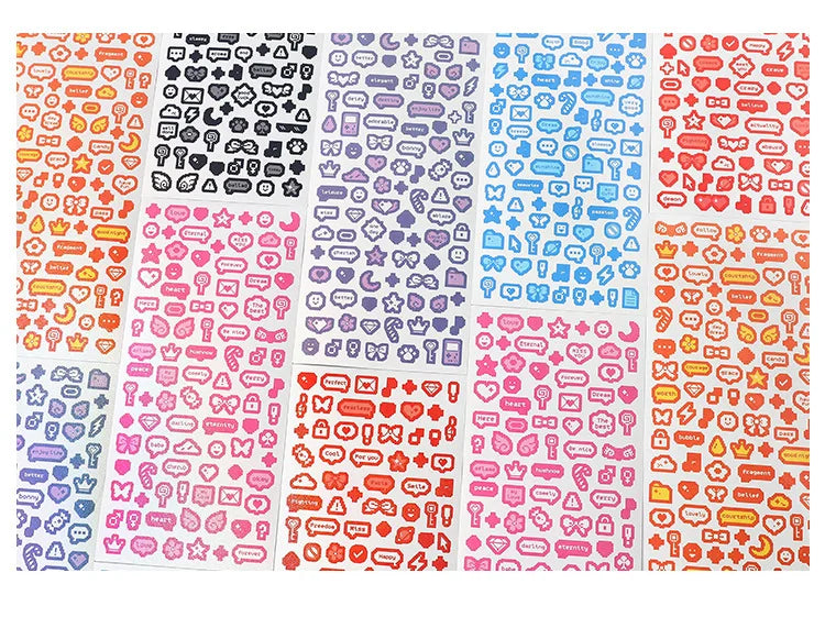 Korea Ins Cute Pixel Dialog Series Decorative Sticker Hand Account Idol Card DIY Material Sticker Personalized Kawaii Stationery (ONLINE ORDER ONLY)