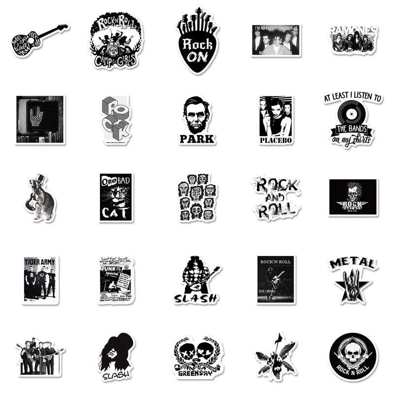 Black and White Metal Rock Music Singer Sticker Packs (Online Order Only)
