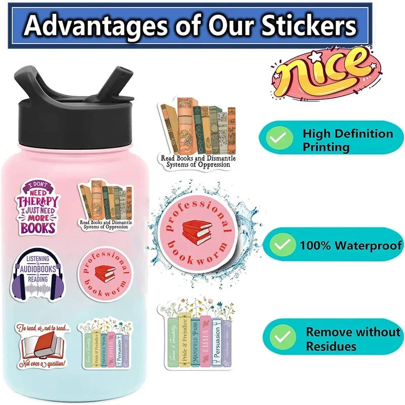 10/30/50PCS Cartoon Reading PVC Sticker Aesthetic Decoration Scrapbooking Sketchbook Korean Stationery School Supplies for Kids (ONLINE ORDER ONLY)