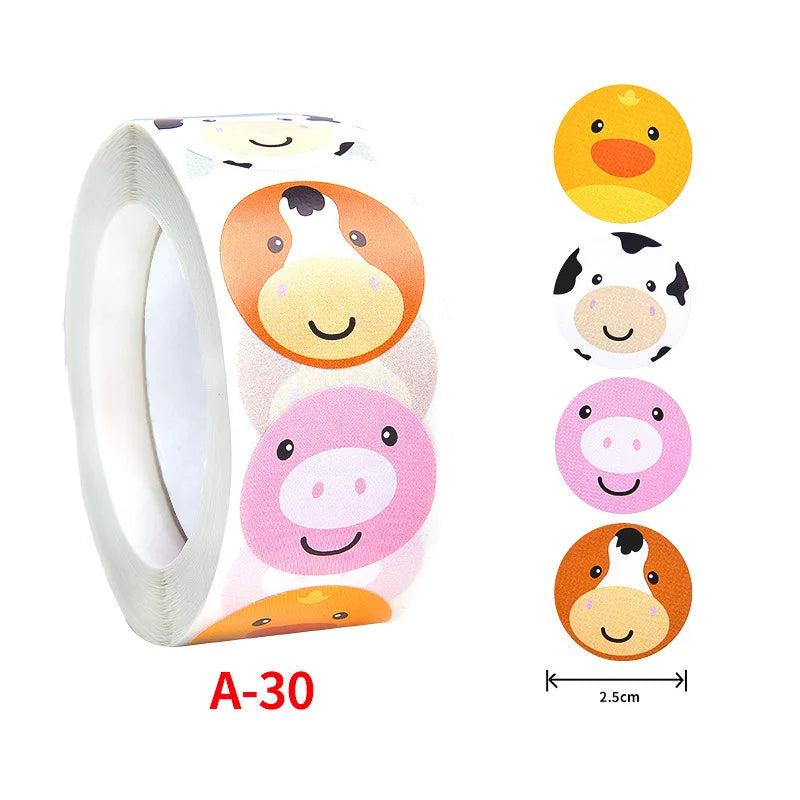 500Pcs Children's Cartoon Animal Stickers Baby Stickers Kindergarten Inspirational Little Red Flower Reward Roll Stickers (Online Order Only)