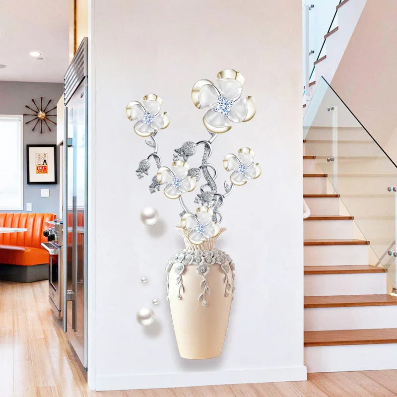 1Pc Elegant and Pure Four Lucky Grass Flowers Planting Wall, Bedroom, Living Room, Home, Self Adhesive Waterproof Stickers (ONLINE ORDER ONLY)