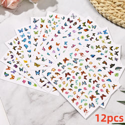 12Pcs 3D Golden Red Glitter Heart Love Nail Sticker Valentine Self Adhesive Cartoon Decal Geometry Lines Stripe Slider Manicure* (ONLINE ORDER ONLY)