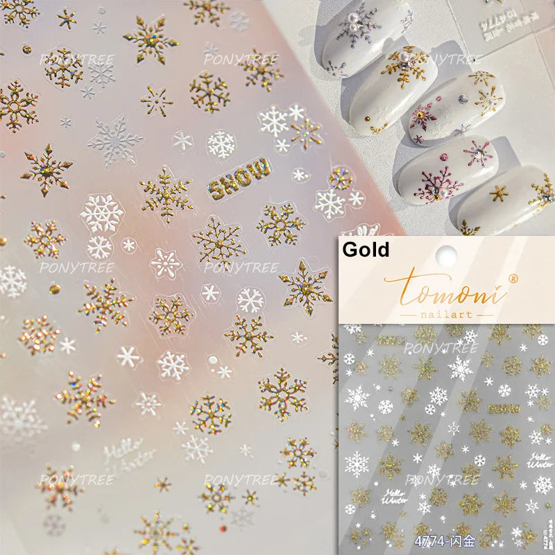 Shiny Pink Silver Hot Stamping Snow Adhesive Nail Art Sticker Snowflake Rhinestone Manicure Decal Nail Supplies for Professional (Online Order Only)