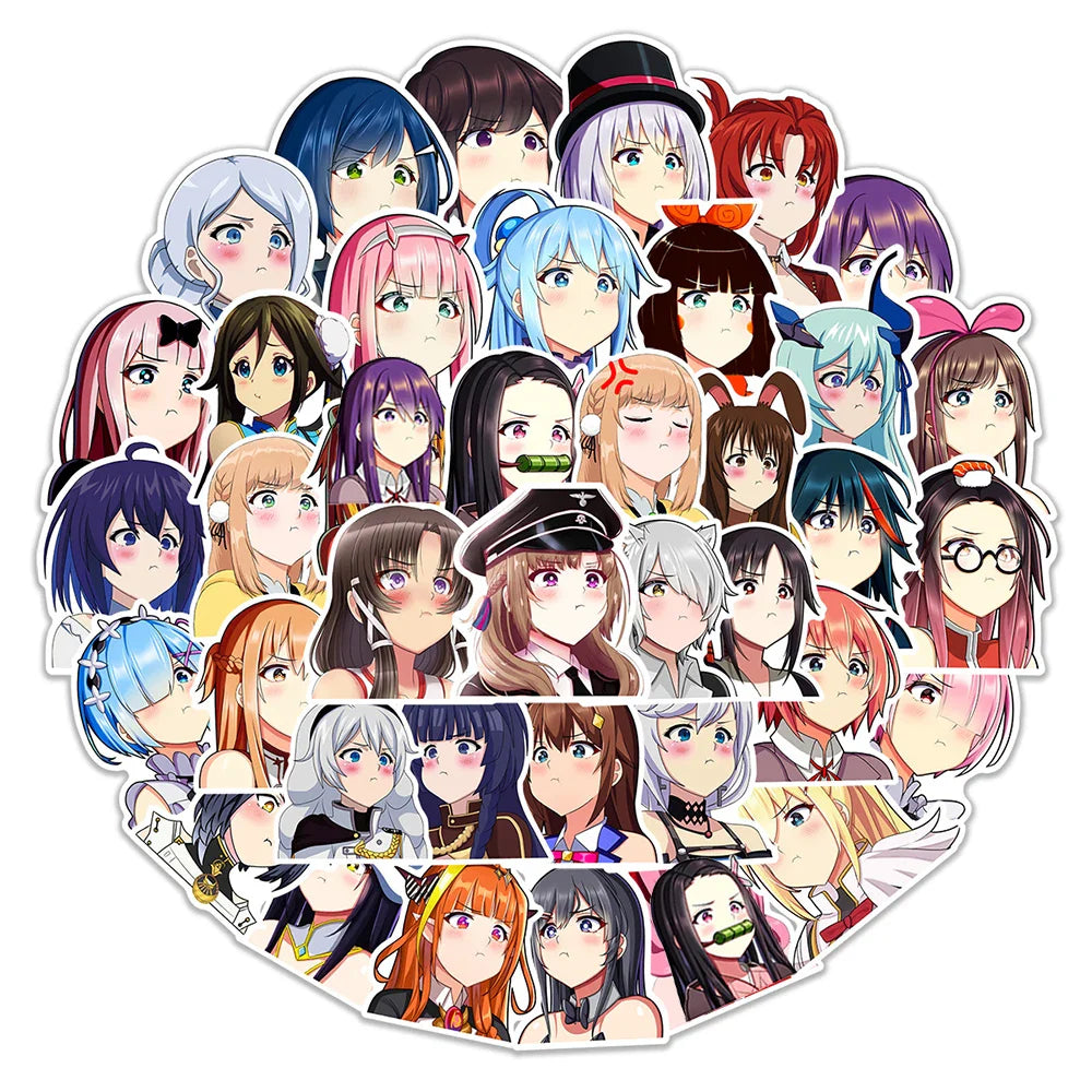 Kawaii Anime Pouting Girls Stickers for Kids DIY Scrapbook Phone Laptop Car Bike Wall Decals (ONLINE ORDER ONLY)