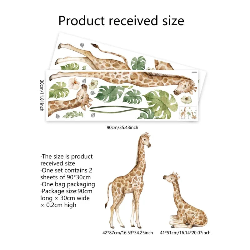 Cartoon Animal Giraffe Green Wall Stickers for Kids Room Bedroom Living Room Nursery Room Home Decor PVC Waterproof Wall Decals (Online Order Only)