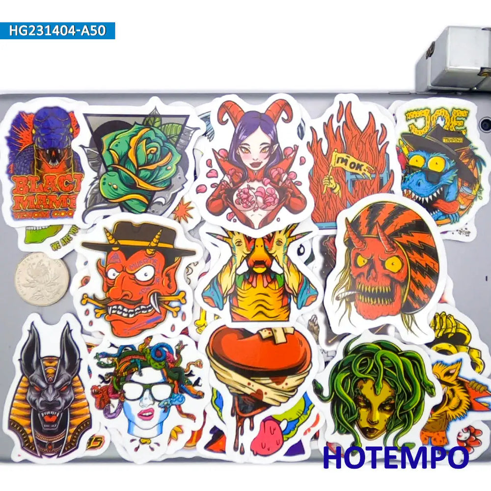 20/30/50Piece Cthulhu Monster Demon Zombie Skull Punk Gothic Stickers for Motorcycle Car Skateboard Luggage Phone Laptop Sticker (Online Order Only)