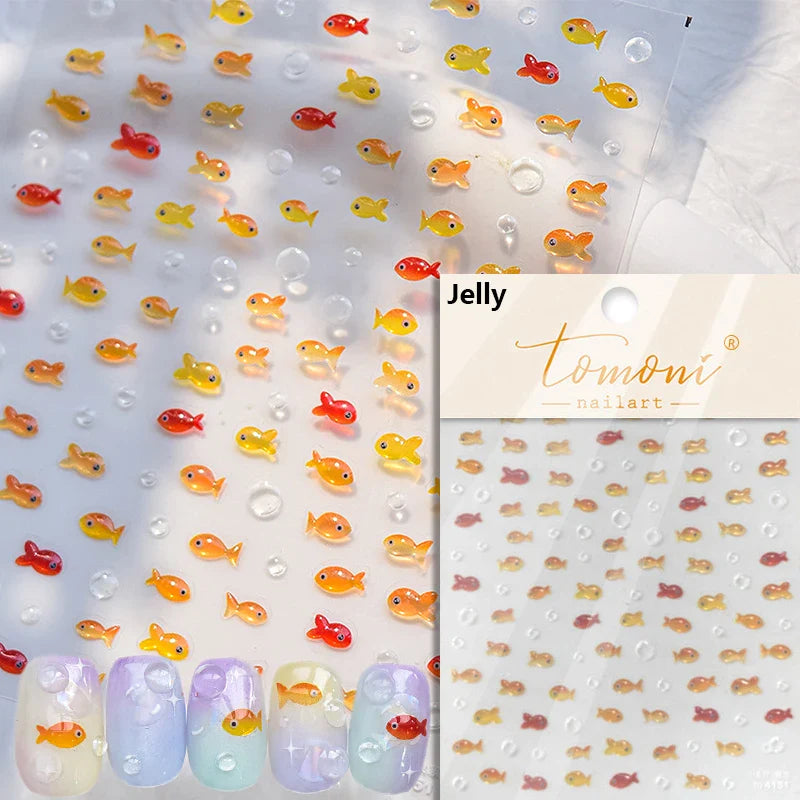 Little Red Fish Jelly Summer Goldfish Carp Ocean Beach Mermaid Sea Shiny Small Koi Soft Relief Nail Art Stickers Manicure Decals (ONLINE ORDER ONLY)