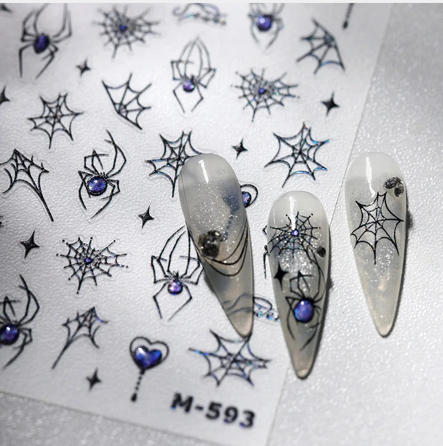 Cat Eye Shiny Blue Purple Spider Cross Love Heart Star Snake Web Jelly Thrilling Nail Art Stickers Manicure Decals Halloween (ONLINE ORDER ONLY)