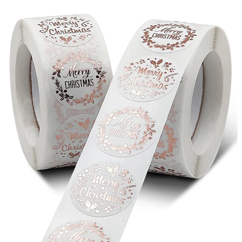 100-500pcs Rose Gold Merry Christmas Stickers Self-adhesive Holiday Stickers For Christmas Decor Wedding Party Cards Label (ONLINE ORDER ONLY)