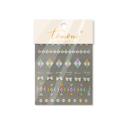 French Style Colorful Square Grid Rhombus Stripe Bowknot Line 3D Self Adhesive Nail Art Stickers Shiny Rhinestone Manicure Decal (Online Order Only)