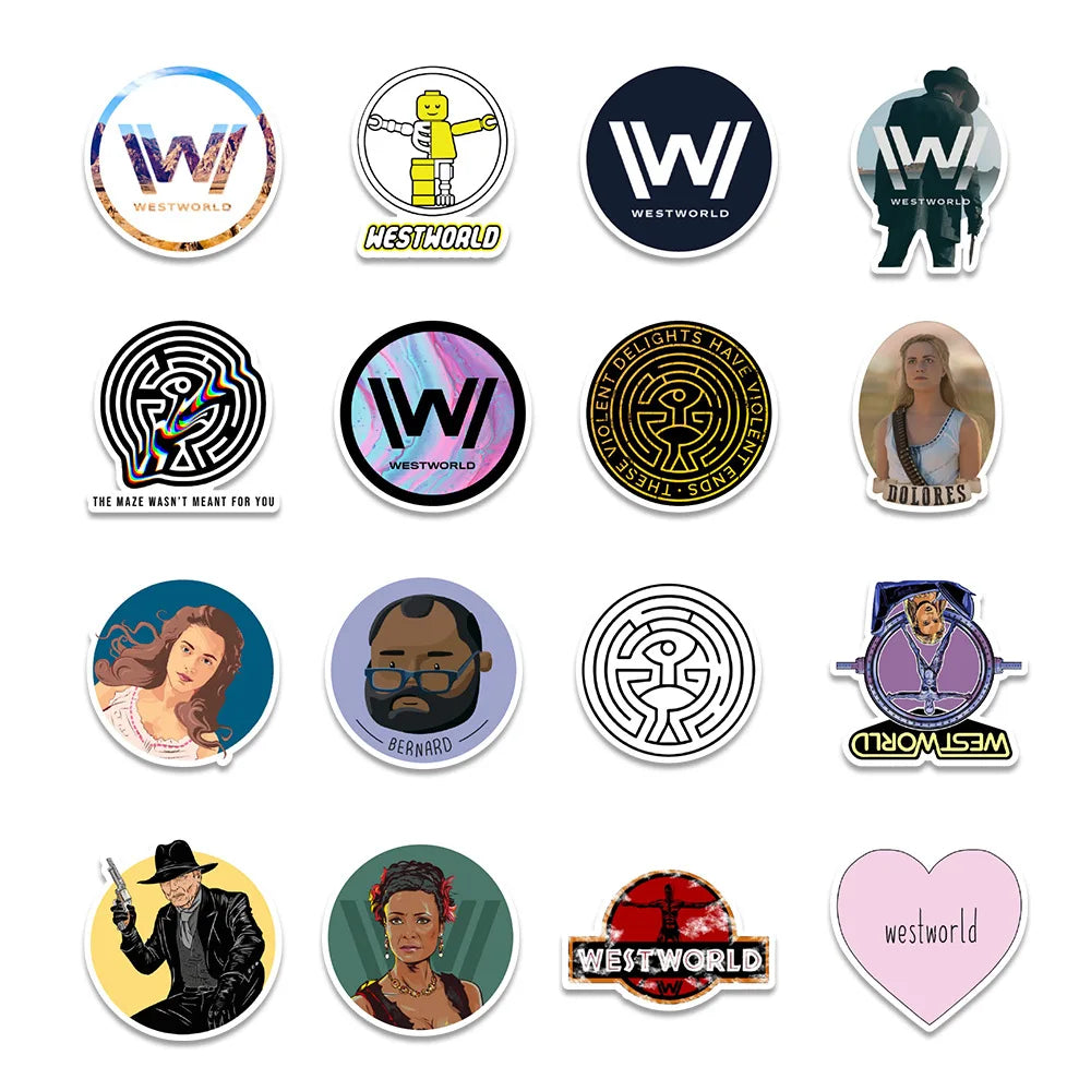 50Pcs/set Mixed Cool Classic TV Series Westworlds Science Sticker for Luggage Laptop Case Suitcase DIY Cartoon Decals Kid Toy (ONLINE ORDER ONLY)