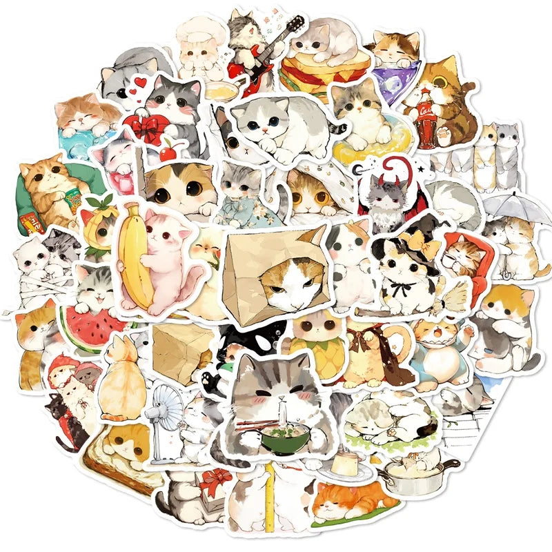 10/30/50PCS Kawaii Anime Cat Colorful PVC Sticker Aesthetic Children's Stationery DIY Decoration Scrapbooking School Supplies (Online Order Only)