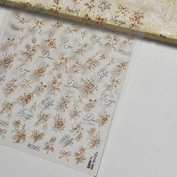 Brown Blue White Hand Drawn Sketch Plants Leaves Bowknot Butterfly Flowers Adhesive Nail Art Decoration Stickers Manicure Decals (Online Order Only)