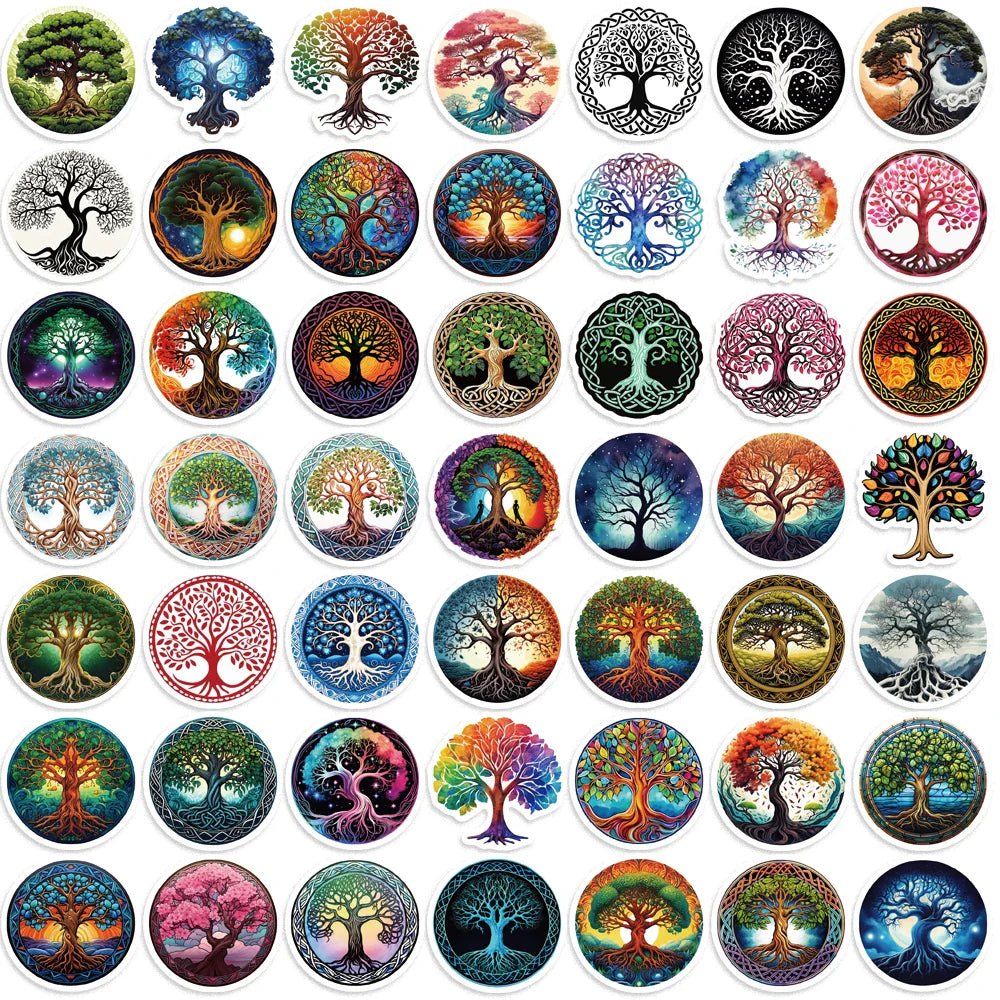 50pcs Tree Of Life Cartoon Stickers Aesthetic Plant Stickers Christmas Gift Kids Toys Phone Decals Laptop Stickers (Online Order Only)