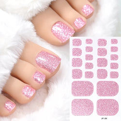 22Tips Pink Red Glitter Design Baking-free Toenail Stickers Solid Color Adhesive Full Cover Toe Nail Strip Slider Manicure Decal (ONLINE ORDER ONLY)