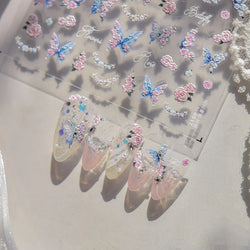 Oil Painting Style Rose Flowers Butterfly Wreath Floral Garland 5D Soft Relief Adhesive Nail Art Sticker Cute 3D Manicure Decals (ONLINE ORDER ONLY)