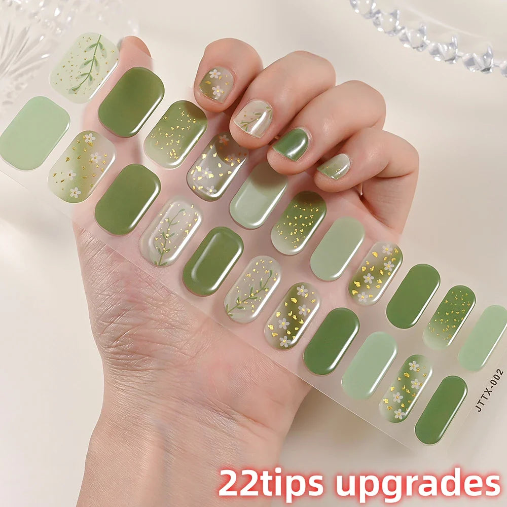 22Tips Semi Cured Gel Nail Wraps 3D UV Gel Nail Stickers Flowers Gradient Color Adhesive Full Cover Designer DIY Manicure Arts & (Online Order Only)
