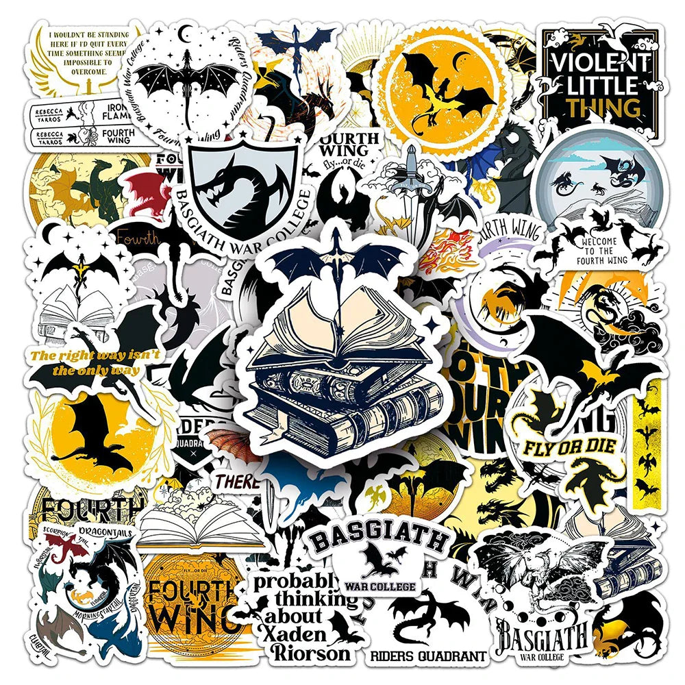 Fourth Wing Dragon Fantasy Stickers - 10/30/50pcs Waterproof for Kids, DIY, Notebook, Guitar, Phone Case (Online Order Only)