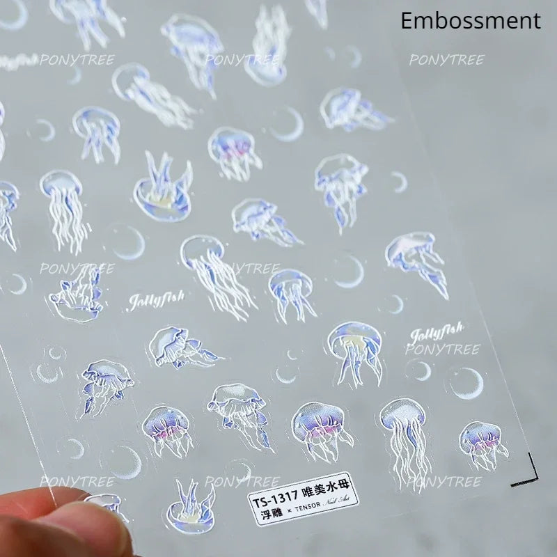Jellyfish Schools of Fish Shoal Mermaid Tail Seahorse Dreamy Ocean Starfish Shell Coral Adhesive Nail Art Sticker Manicure Decal (ONLINE ORDER ONLY)