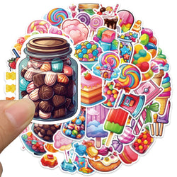 50pcs Cute Cartoon Candy Lollipop Dessert Stickers Kids Toy Luggage Laptop Guitar Skateboard Waterproof Vinyl Bicycle Decals (Online Order Only)