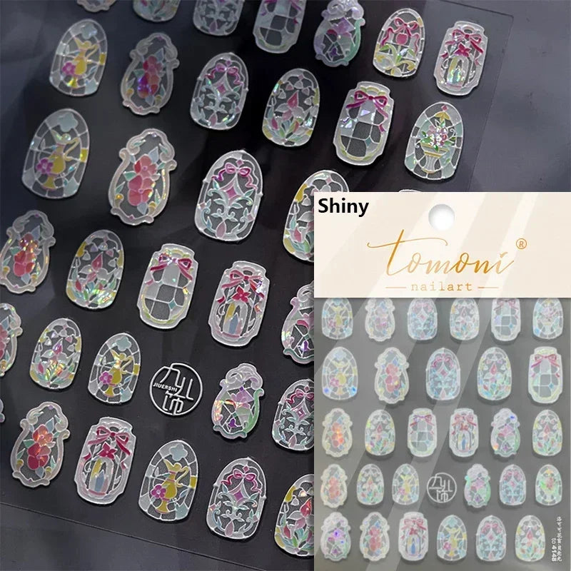 Retro Rose Gold Photo Frame Dried Flower Delicate Totem 3D Self Adhesive Nail Art Stickers 5D Shiny Rhinestone Manicure Decals (ONLINE ORDER ONLY)