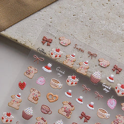 Bowknot Dog puppy Christmas Hat Strawberry Cake Food Coffee Cherry Love Heart Adhesive Nail Art Sticker Reliefs Manicure Decals (Online Order Only)