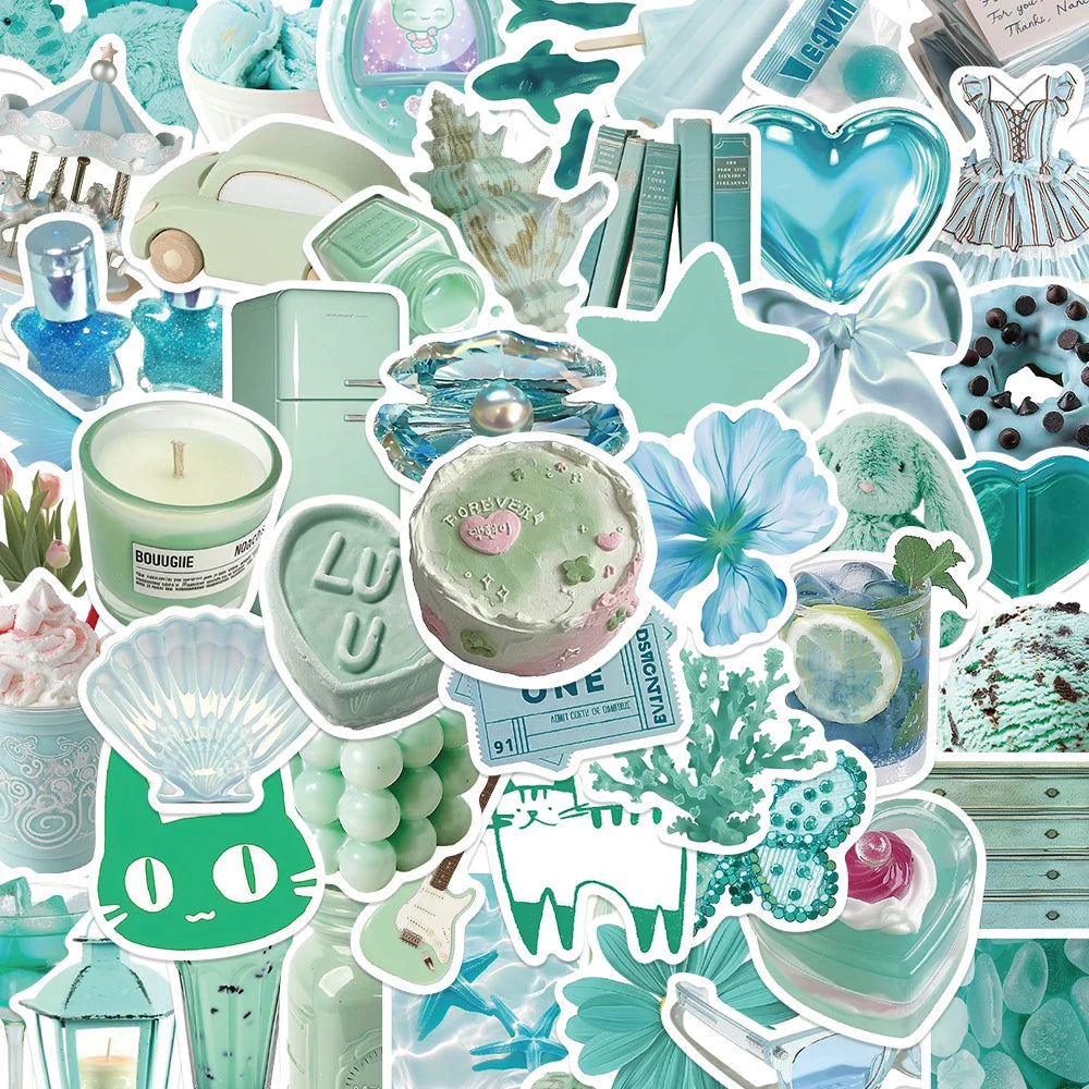 50pcs Mint Green 3D Stickers for Scrapbooking, Ipad, Car, Motorcycle, Journal, Decorative Decals (ONLINE ORDER ONLY)