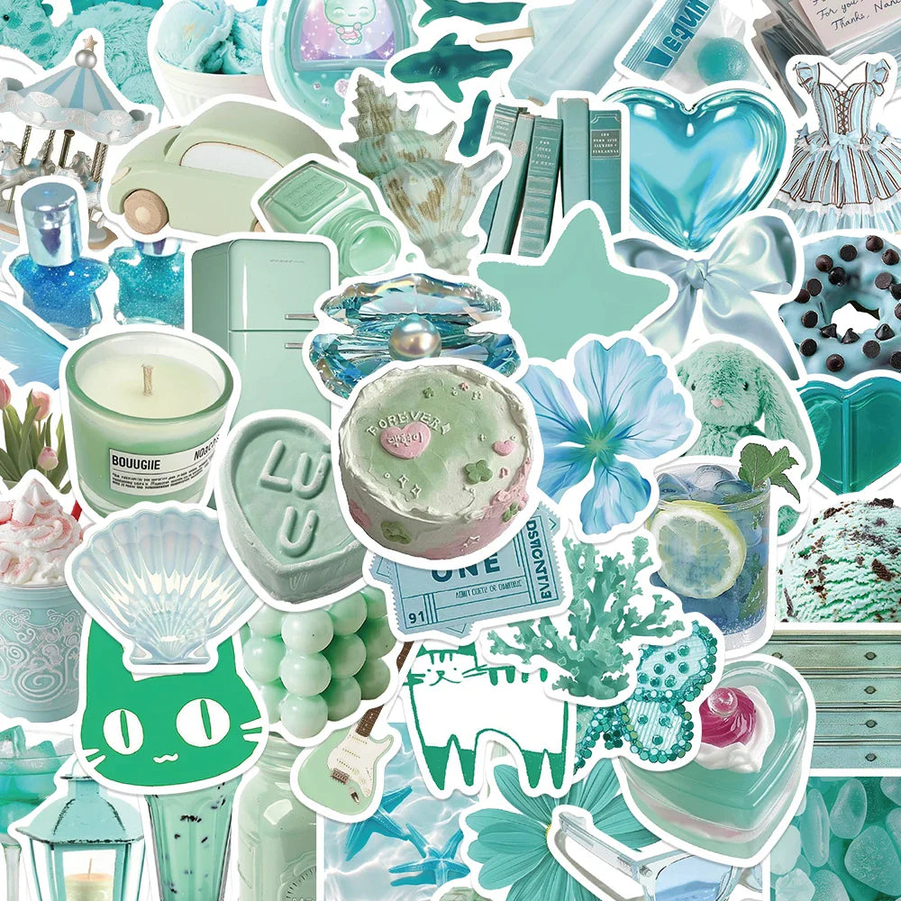 50pcs Mint Green 3D Stickers for Scrapbooking, Ipad, Car, Motorcycle, Journal, Decorative Decals (ONLINE ORDER ONLY)