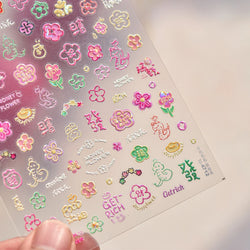 Wealthy Rich Snake Flower Coin Yuanbao Good Luck Blessing Fu Character Self Adhesive Nail Art Stickers Rhinestone Manicure Decal (ONLINE ORDER ONLY)