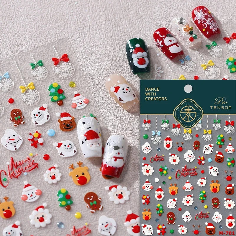 Snowman Apple Stars Gift Bell Snowflake Christmas Tree 3D Jelly Self Adhesive Nail Art Stickers Santa Claus Xmas Manicure Decals (ONLINE ORDER ONLY)
