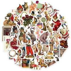 50PCS Vintage Circus Stickers Acrobatics Clown Retro Art Funny Aesthetic Graffiti Decals Scrapbook Laptop Bottle Sticker Gift (ONLINE ORDER ONLY)