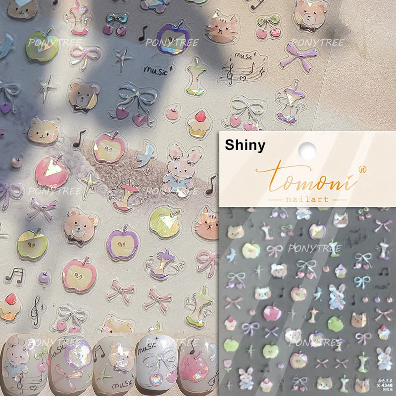 Lovely Animals Cat Dog Bear Party Puppy Kitten Cake Bowknot Flower Love Heart Lace Gird Adhesive Nail Art Sticker Manicure Decal (ONLINE ORDER ONLY)