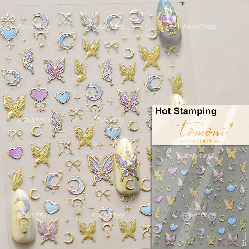 Oil Painting Style Rose Flowers Butterfly Wreath Floral Garland 5D Soft Relief Adhesive Nail Art Sticker Cute 3D Manicure Decals (ONLINE ORDER ONLY)