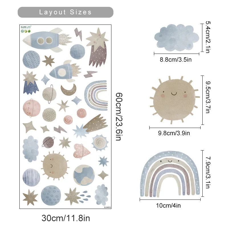 Boho Space Adventure Stars Wall Stickers for Kids Room Decor (ONLINE ORDER ONLY)