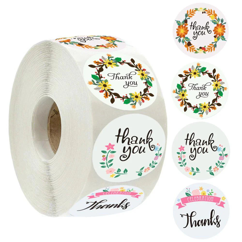 500pcs/roll Thank You Stickers Flower Pattern Party Wedding Decoration Gift Envelope Seal Labels Scrapbooking Stickers (ONLINE ORDER ONLY)