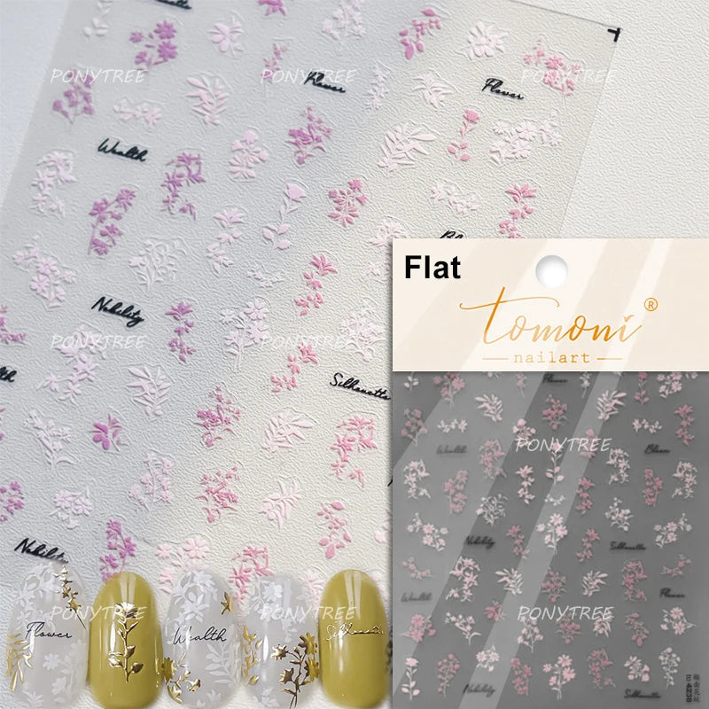 Wet Garden White Flower Leaves Elegant Beautiful Petal Delicate 5D 3D Charming Spring Adhesive Nail Art Stickers Manicure Decals (ONLINE ORDER ONLY)