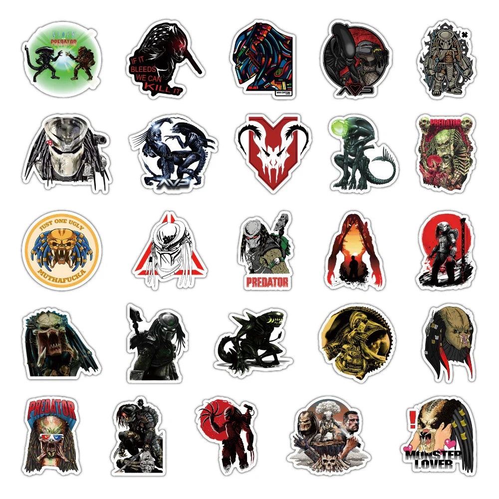 10/30/50PCS Predator Horror Movie Stickers Monster Kids Toy DIY Skateboard Luggage Phone Fridge Car Motorcycle Decals Graffiti (ONLINE ORDER ONLY)