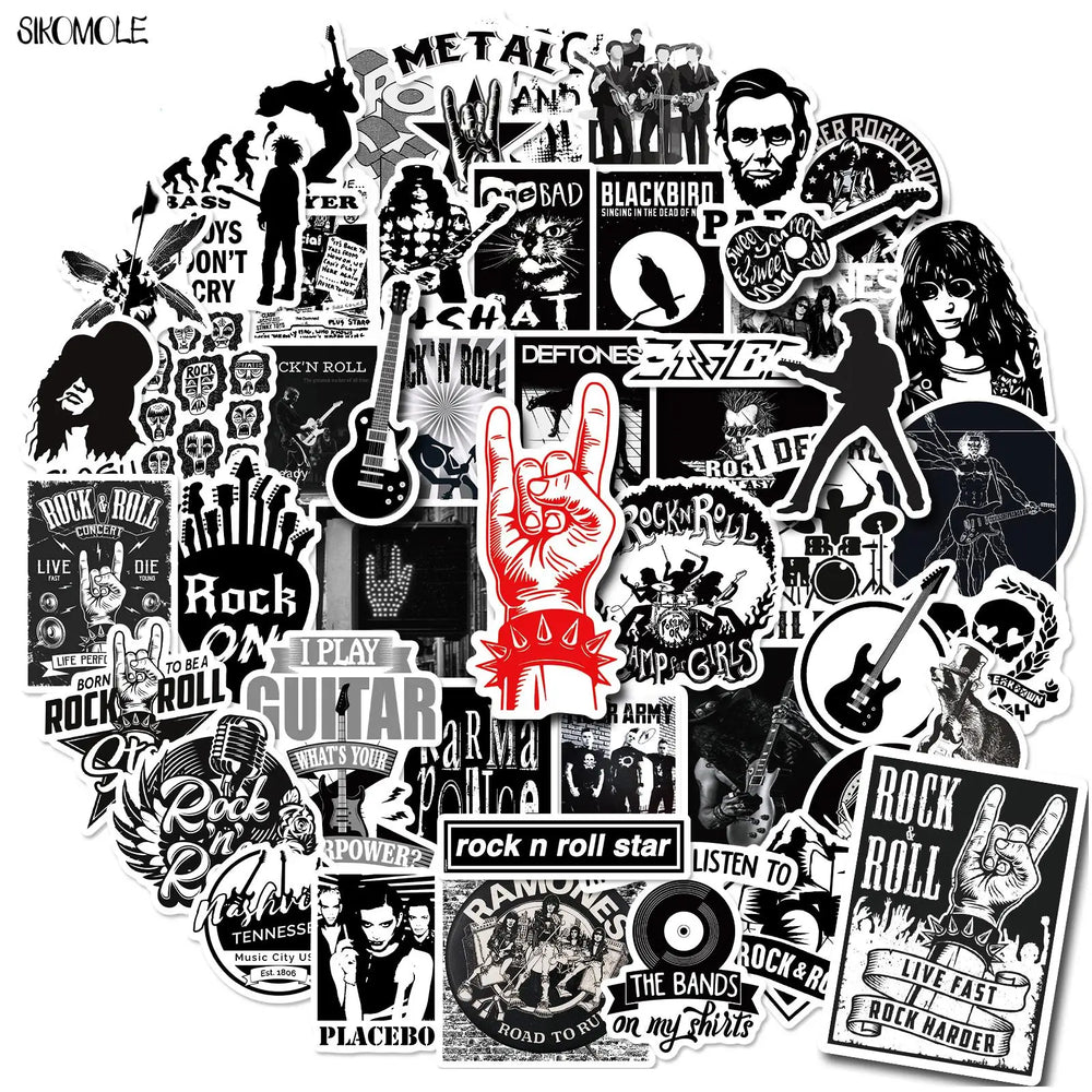 Cartoon Rock Band Stickers: Black & White Decals for Car, Skateboard, Laptop, Snowboard (ONLINE ORDER ONLY)