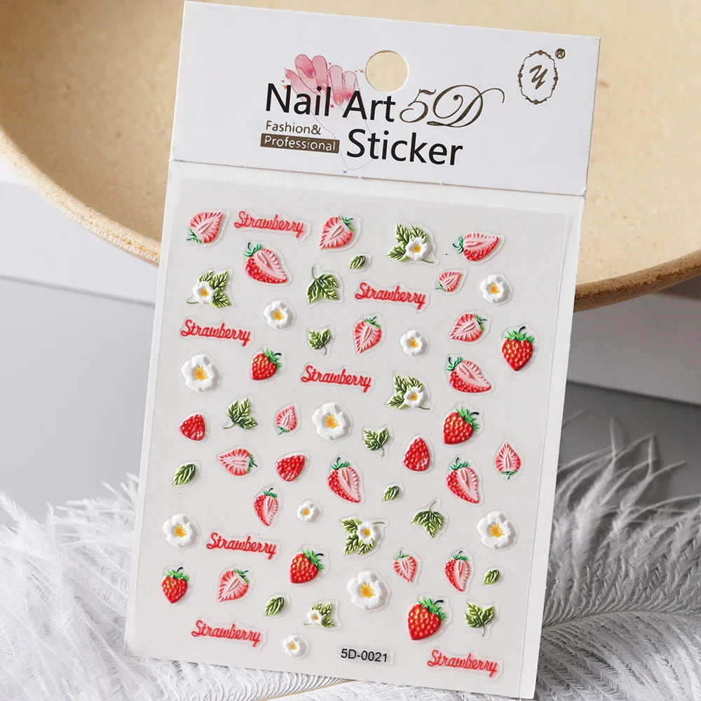1Pc Sweet Cute Fresh Red Cherry Pattern Nail Stickers Self Adhesive Fruit Design Decals Women & Girls Homemade Manicure Supplies (ONLINE ORDER ONLY)