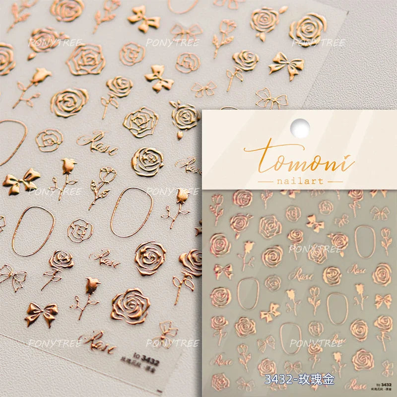 Retro Glass Geometry Glaze Rectangle Round Rose Camellia Adhesive Nail Art Stickers Frame Gemstone Charm Noble Manicure Decals (ONLINE ORDER ONLY)
