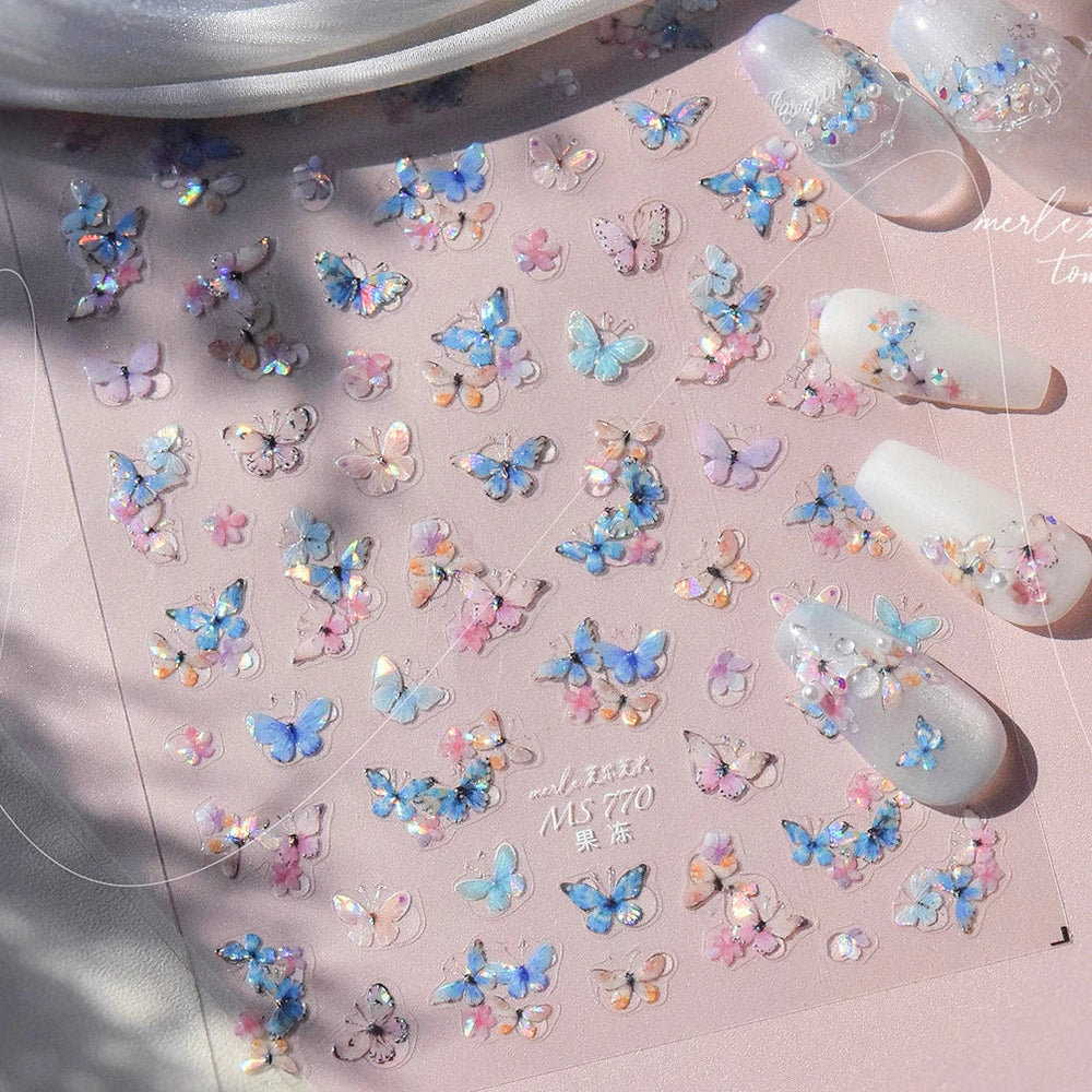 Colourful Butterfly Insect Animals Charming Jelly Special Workmanship 5D Soft Relief Adhesive Nail Art Stickers Manicure Decals (Online Order Only)