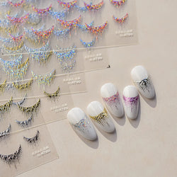 French Romantic Tassel Crescent Moon Laser Charming Gold Silver Arc Self Adhesive Nail Art Stickers Hot Stamping Manicure Decals (Online Order Only)