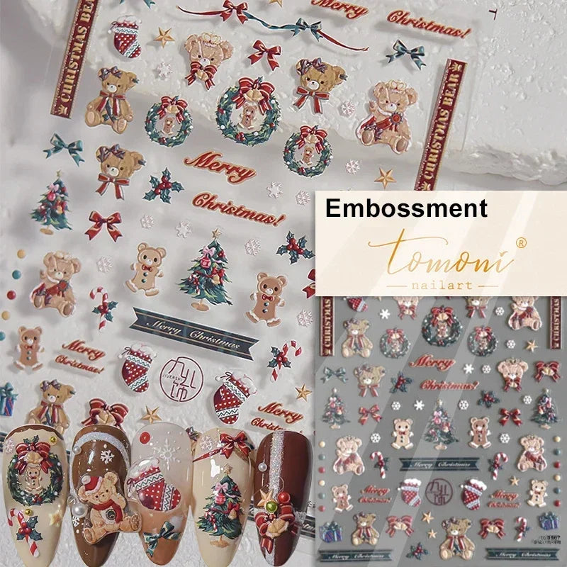 Charming Cherry's Cake Cute Bowknot Pink Blue Bear Flower Bouquet Strawberry Adhesive Nail Art Sticker Rhinestone Manicure Decal (Online Order Only)