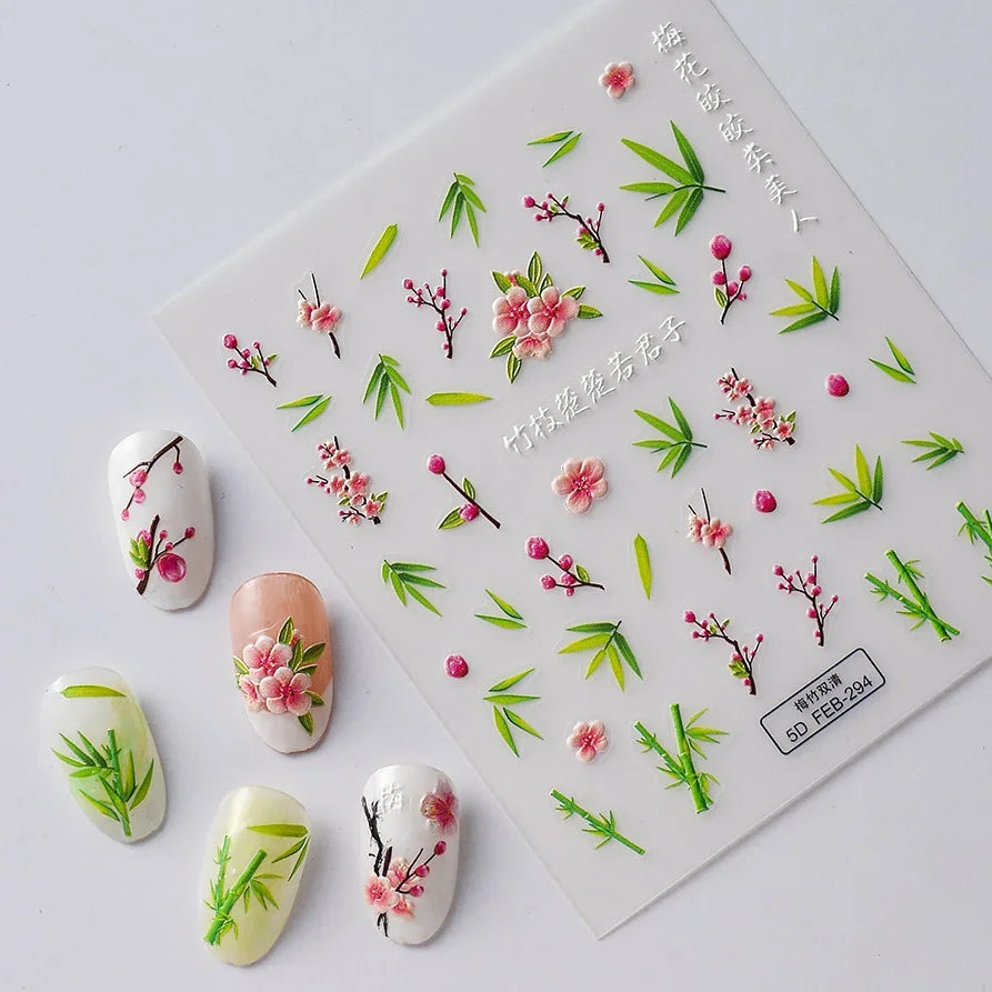Chic Dragonfly Spider Insect Butterfly 3D Self Adhesive Nail Art Decoration Sticker Heart Puppy Flower Manicure Decal Y2K Flower (ONLINE ORDER ONLY)