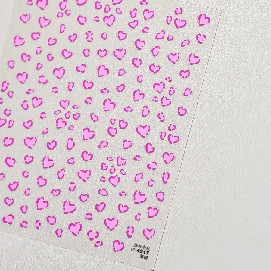 Flat Small Pink Brown Halo Dyeing Love Heart Geometric Leopard Shiny Jelly Chic Embossed Relief Nail Art Stickers Manicure Decal (Online Order Only)